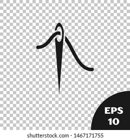 Black Needle for sewing with thread icon isolated on transparent background. Tailor symbol. Textile sew up craft sign. Embroidery tool.  Vector Illustration