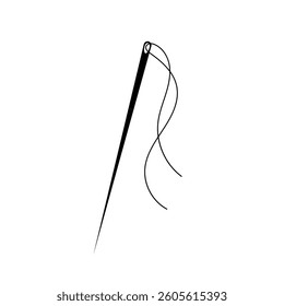Black needle and thread. Logo design. Minimalistic vector illustration. 