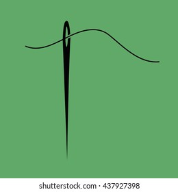 Black needle and thread vector icon illustration