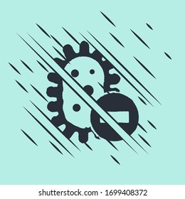 Black Negative virus icon isolated on green background. Corona virus 2019-nCoV. Bacteria and germs, cell cancer, microbe, fungi. Glitch style. Vector Illustration