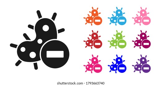 Black Negative virus icon isolated on white background. Corona virus 2019-nCoV. Bacteria and germs, cell cancer, microbe, fungi. Set icons colorful. Vector Illustration