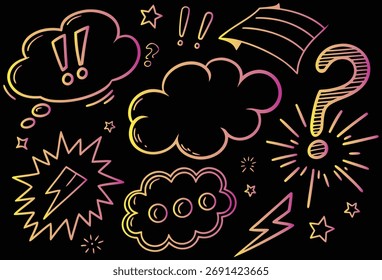 Black Neon Cloud and Lightning Seamless Doodle Pattern with Smiley Icons	