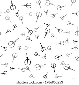 Black Neptune Trident icon isolated seamless pattern on white background.  Vector