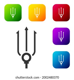 Black Neptune Trident icon isolated on white background. Set icons in color square buttons. Vector