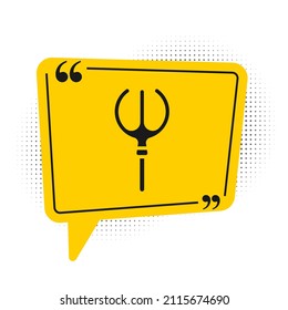 Black Neptune Trident icon isolated on white background. Yellow speech bubble symbol. Vector