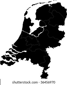 Black Netherlands map with region borders