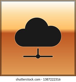 Black Network cloud connection icon isolated on gold background. Social technology. Cloud computing concept. Vector Illustration