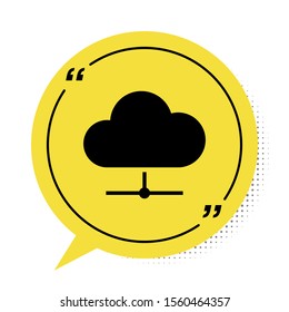 Black Network cloud connection icon isolated on white background. Social technology. Cloud computing concept. Yellow speech bubble symbol. Vector Illustration