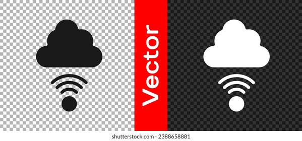 Black Network cloud connection icon isolated on transparent background. Social technology. Cloud computing concept.  Vector
