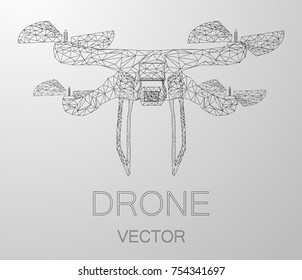 Black network connection techno drone isolated on white background. Shiny triangles and hexagons. Abstract space with stars design. Techno modern bitcoin logo style. Vector illustration. EPS 10.