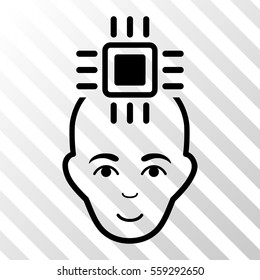 Black Neural Computer Interface interface toolbar icon. Vector pictogram style is a flat symbol on diagonally hatched transparent background.