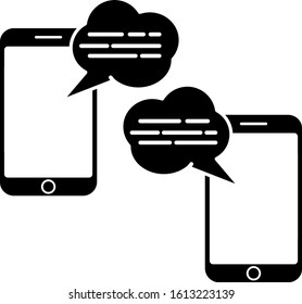 Black New chat messages notification on phone icon isolated on white background. Smartphone chatting sms messages speech bubbles.  Vector Illustration
