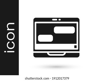 Black New chat messages notification on laptop icon isolated on white background. Smartphone chatting sms messages speech bubbles.  Vector