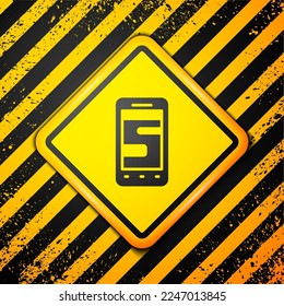 Black New chat messages notification on phone icon isolated on yellow background. Smartphone chatting sms messages speech bubbles. Warning sign. Vector