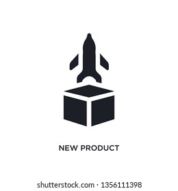 black new product isolated vector icon. simple element illustration from startup stategy and concept vector icons. new product editable logo symbol design on white background. can be use for web and