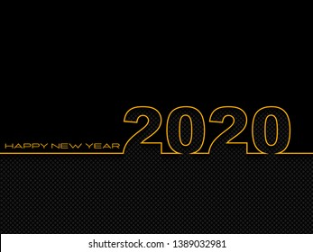 Black New Year background. Happy New Year 2020 logo text design. Cover of business diary for 2020 with wishes. Brochure design template, card, banner. Vector illustration.