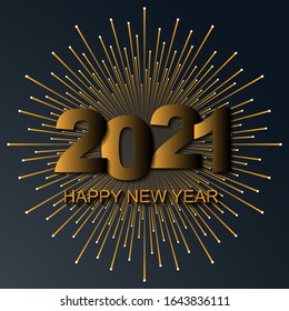 Black New Year background. Happy New Year 2021 logo text design. Cover of business diary for 2021 with wishes. Brochure design template, card, banner. Vector illustration.	