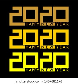 Black New Year background. Text design logo Happy New Year 2020. Suitable for Brochures, cards, banner design templates. Vector illustration. color can be changed as desired