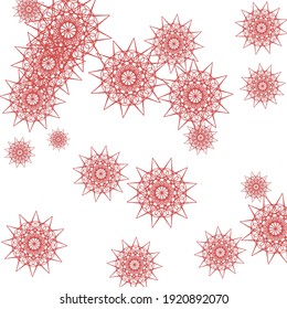 Black New Year Christmas Winter Wallpaper. Santa Satanic Snowflakes Ornamental Holiday Sky Background. Sharp Dark Print Stars Mandala Background. Chaotic Calm Grey Color Night Snow Ornament.