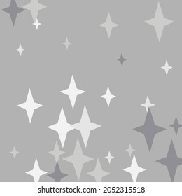 Black New Year Grey Holiday Night Pattern. Gray Four-pointed Monochrome White Mystery Composition. Winter Magic Sky Dark Christmas Background. Chaotic Silver Cozy Stars Print Wallpaper.