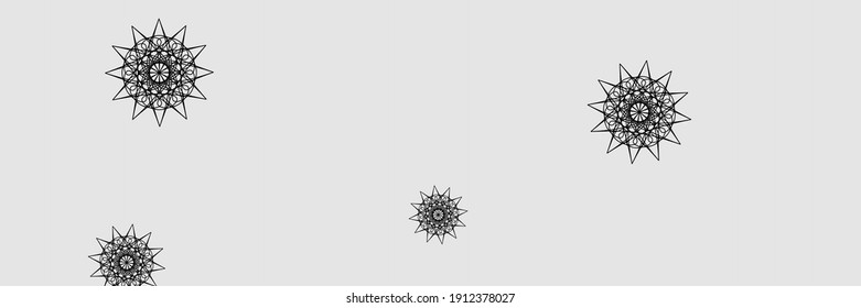 Papel de escritorio del Black New Year Snowflakes Christmas Night Sky. Papel de escritorio de la noche de impresión horizontal Santa. Fondo caótico oscuro de plata de invierno Mandala. Ornamento de Nieve Ornamental Ornamental Gris Holiday.