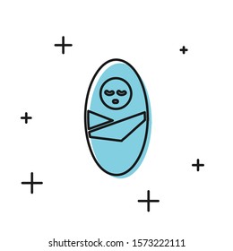 Black Newborn baby infant swaddled or swaddling icon isolated on white background. Baby kid child wrapped in blanket clothes.  Vector Illustration