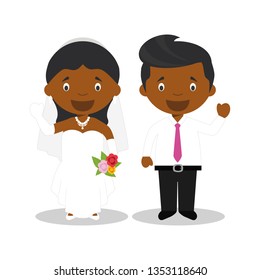 Black newlywed couple in cartoon style Vector illustration