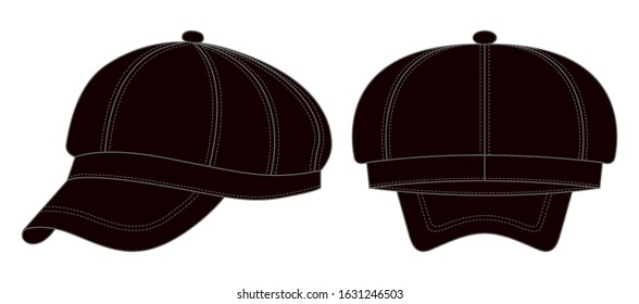 Black Newsboy Cap Template On White Background, Vector File
