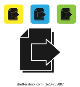 Black Next page arrow icon isolated on white background. Document file with arrow. Send document. Set icons colorful square buttons. Vector Illustration