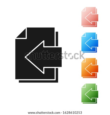 Black Next page arrow icon isolated on white background. Document file with arrow. Send document. Set icons colorful. Vector Illustration