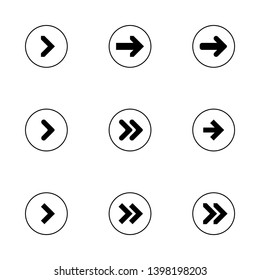 Black next right up arrows set digital symbol pointer icons logo sign button collection. EPS 10 modern flat simple cursor vector illustration on a white background