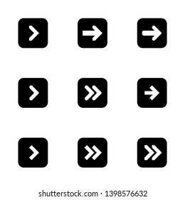 Black next right up arrows set digital symbol pointer icons logo sign button collection. EPS 10 modern flat simple cursor vector illustration on a white background