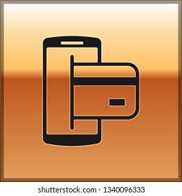 Black NFC Payment icon isolated on gold background. Mobile payment. NFC smartphone concept. Transfer icon. Vector Illustration