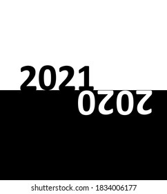 Black (night) and white (day) background of starting new year 2021 in the morning while the year of 2020 is leaving at night. A conceptual graphic design of midnight time and light changes