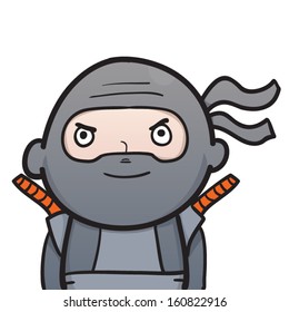 Black ninja bust with two swords and angry face