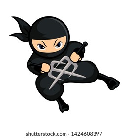 black ninja cartoon using two knifes on hands to defend