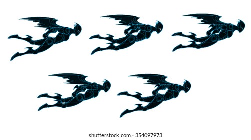 Black Ninja Flying 5 Set Character Cartoon Vector