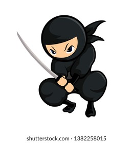 Black Ninja Holding Sword Two Hands Stock Vector (Royalty Free ...