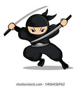 black ninja holding two swords circle sword