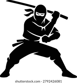 Black ninja icon representing stealth warrior, martial arts fighter, masked assassin character, covert operative symbol, combat expert, traditional Japanese warrior and vector design