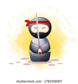 Black ninja kokeshi doll character. Vector Illustration