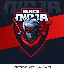 black ninja mascot esport logo design 