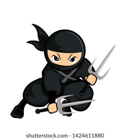 black ninja ready to fight using two knifes