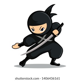 black ninja stand holding one sword