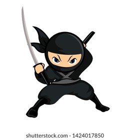 black ninja stand with two hands holding swords 5