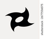 Black ninja star icon on a white background. Simple, sharp design of a ninja star. Perfect for martial arts themes, ninja star graphics, or icon sets. Star shape illustration vector.