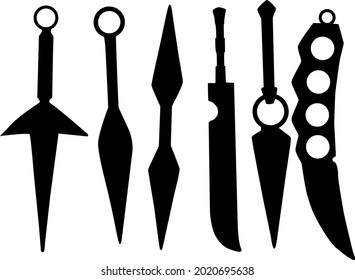 Black ninja weapons vector icons.