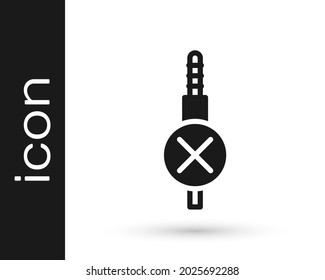 Negro Icono de jack sin audio aislado en fondo blanco. Cable de audio para equipos de sonido de conexión. Cable de enchufe. Instrumento musical.  Vector