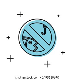Black No fishing icon isolated on white background. Prohibition sign.  Vector Illustration