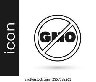 Black No GMO icon isolated on white background. Genetically modified organism acronym. Dna food modification.  Vector